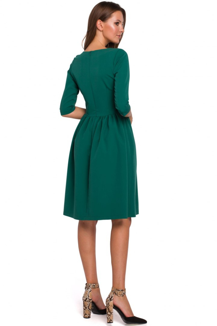 Sukienka Midi - Rozkloszowana Rękaw 3/4 - zielona
